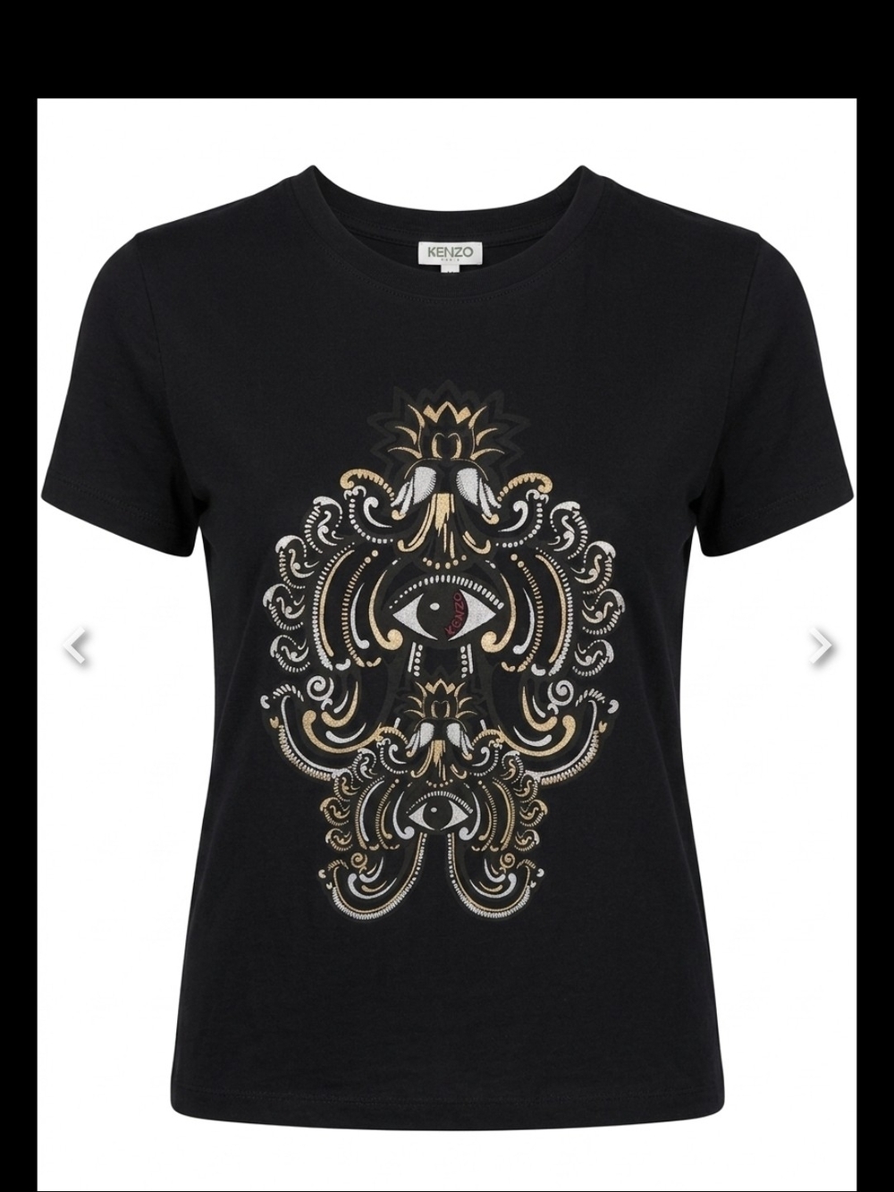 KENZO Black Short-Sleeve Tee with Gold & White Ornamental Eye Motif